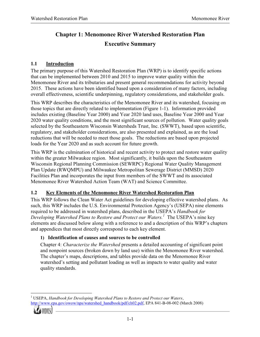 Menomonee River Watershed Restoration Plan Executive Summary