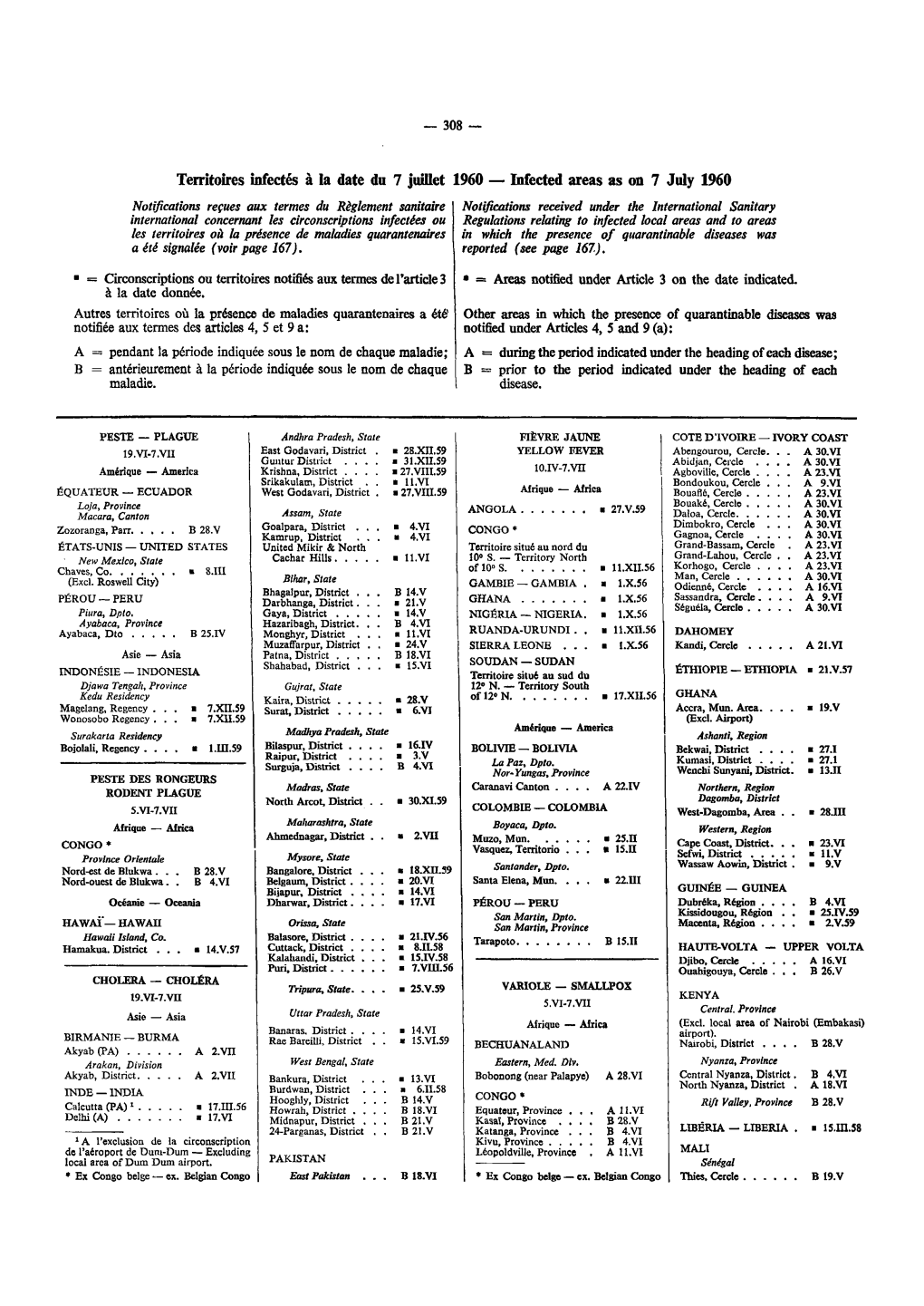 Territoires Infectés À La Date Du 7 Juillet 1960 — Infected Areas As on 7