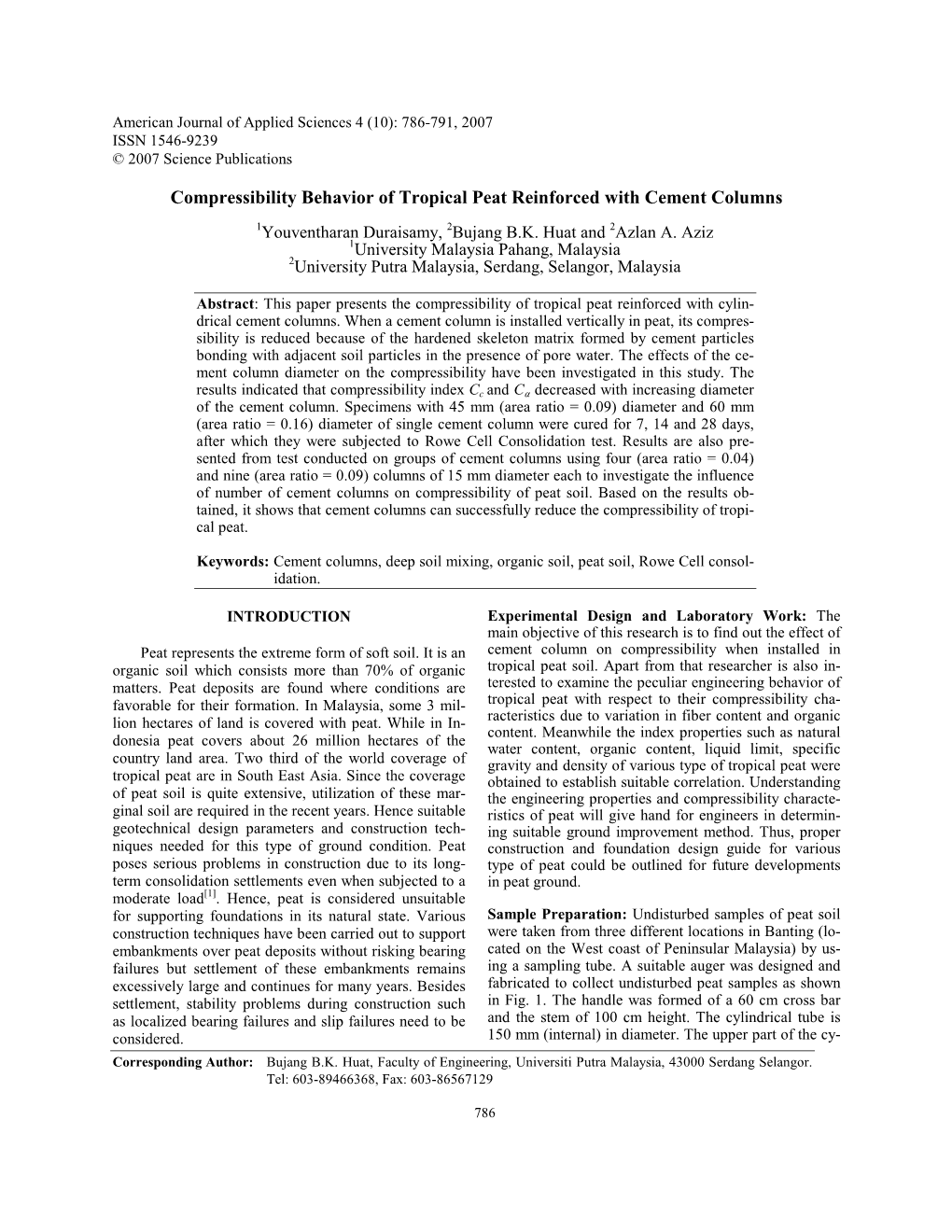 Compressibility Behavior of Tropical Peat Reinforced with Cement Columns