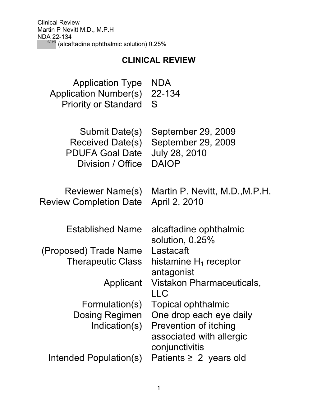 22134 Alcaftadine Clinical PREA