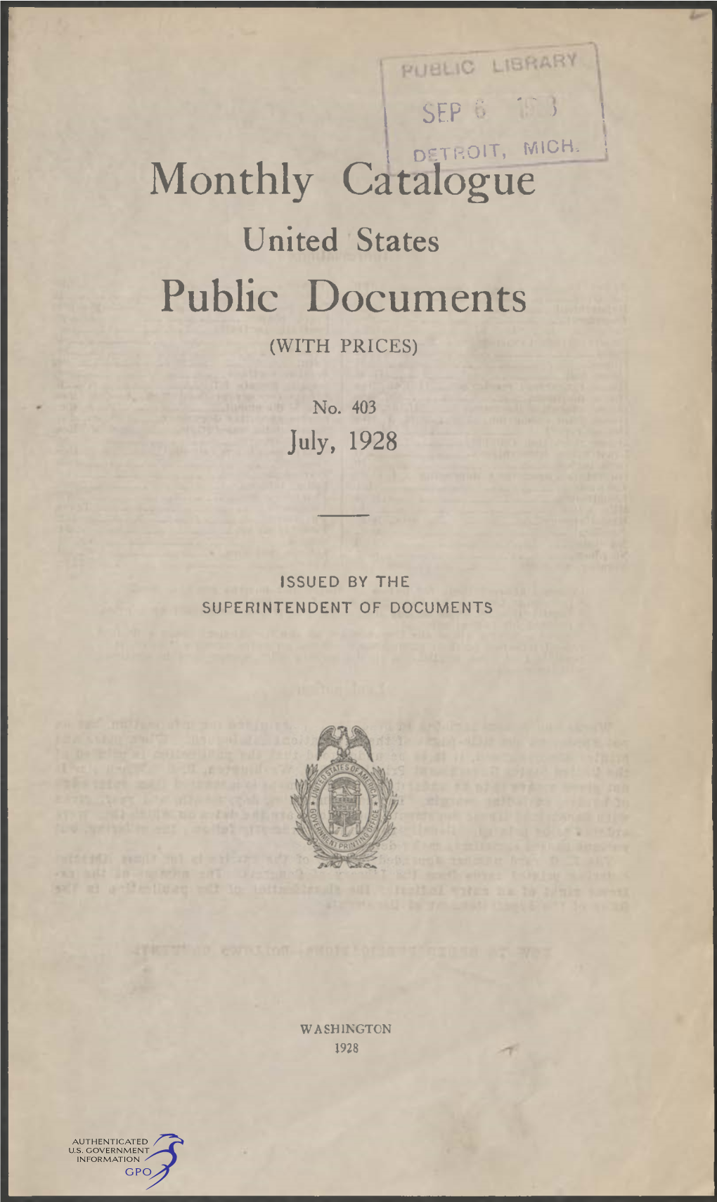 Monthly Catalogue, United States Public Documents, July 1928