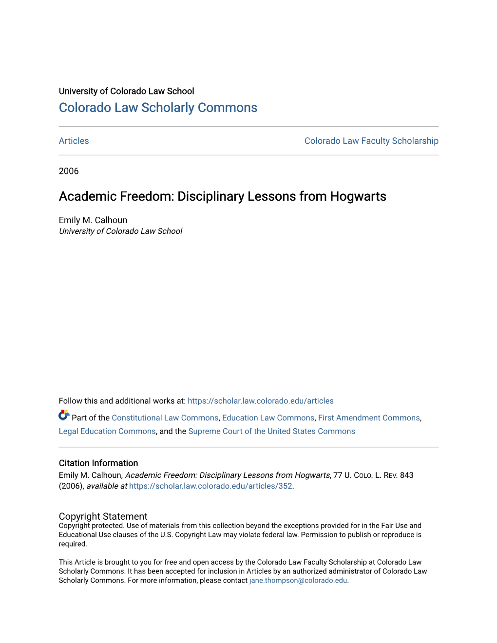 Academic Freedom: Disciplinary Lessons from Hogwarts