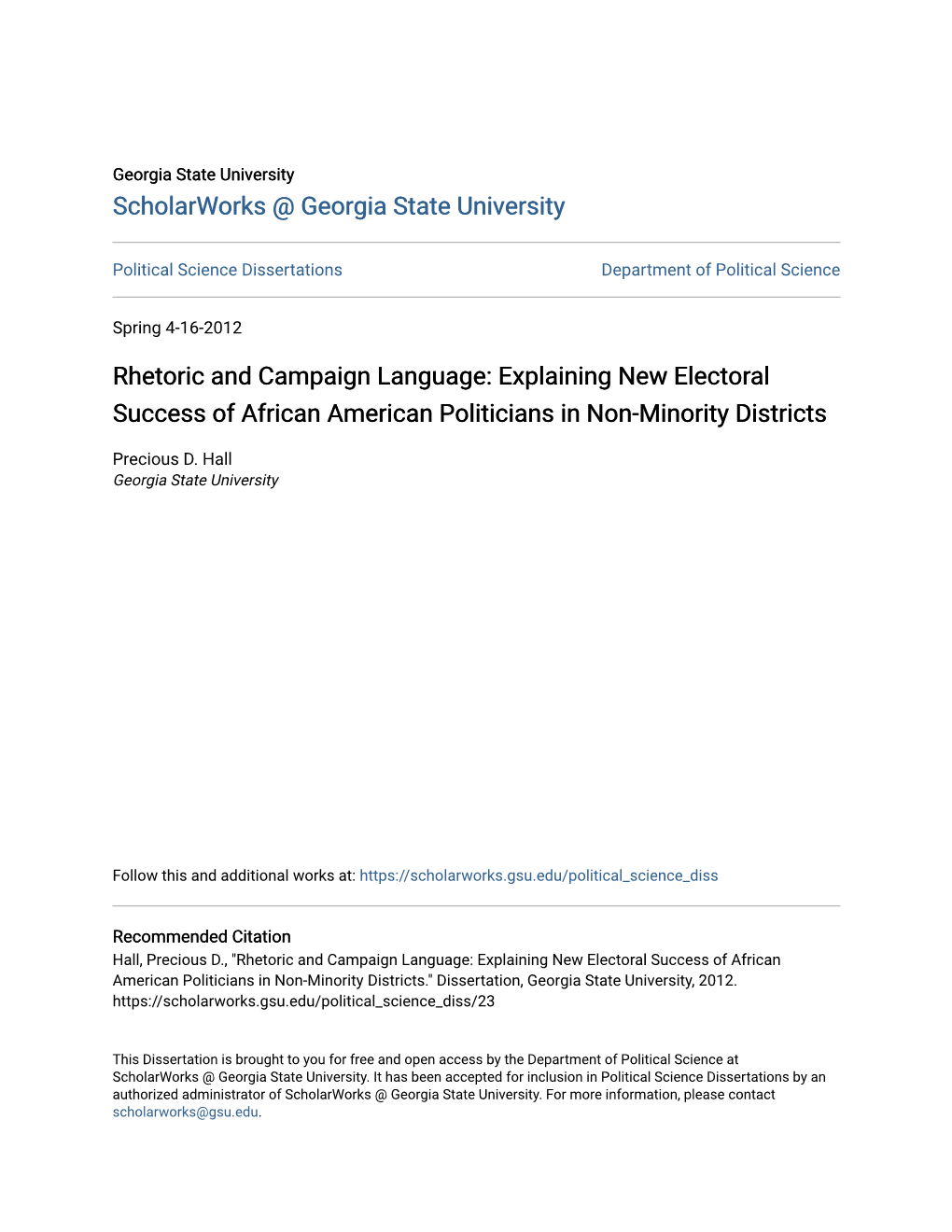 Explaining New Electoral Success of African American Politicians in Non-Minority Districts