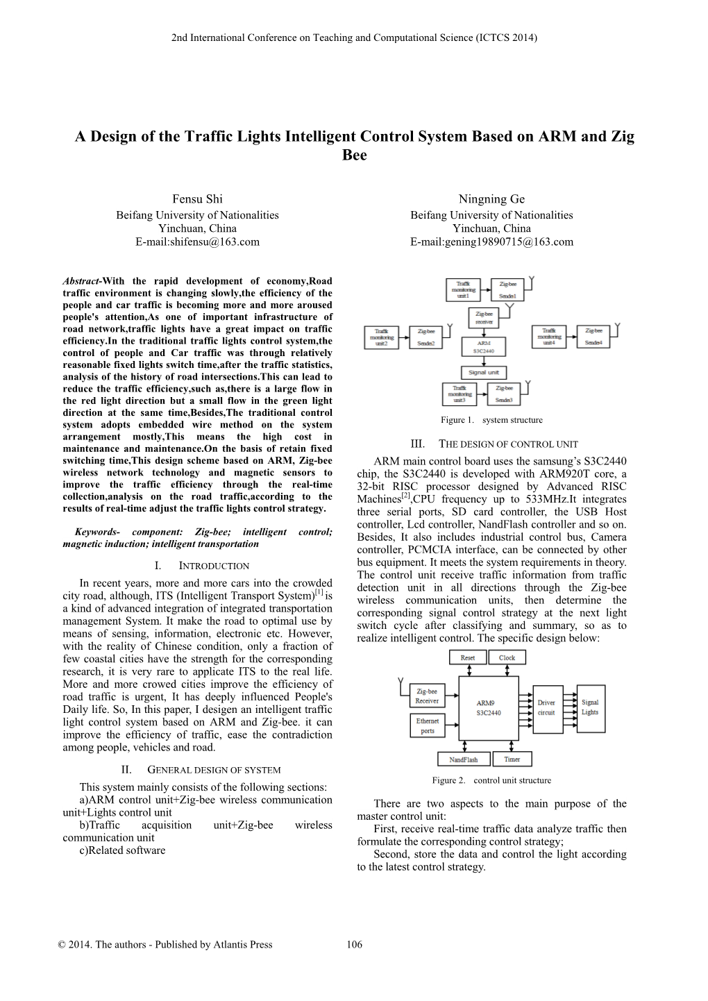 A Design of the Traffic Lights Intelligent Control System Based on ARM and Zig Bee