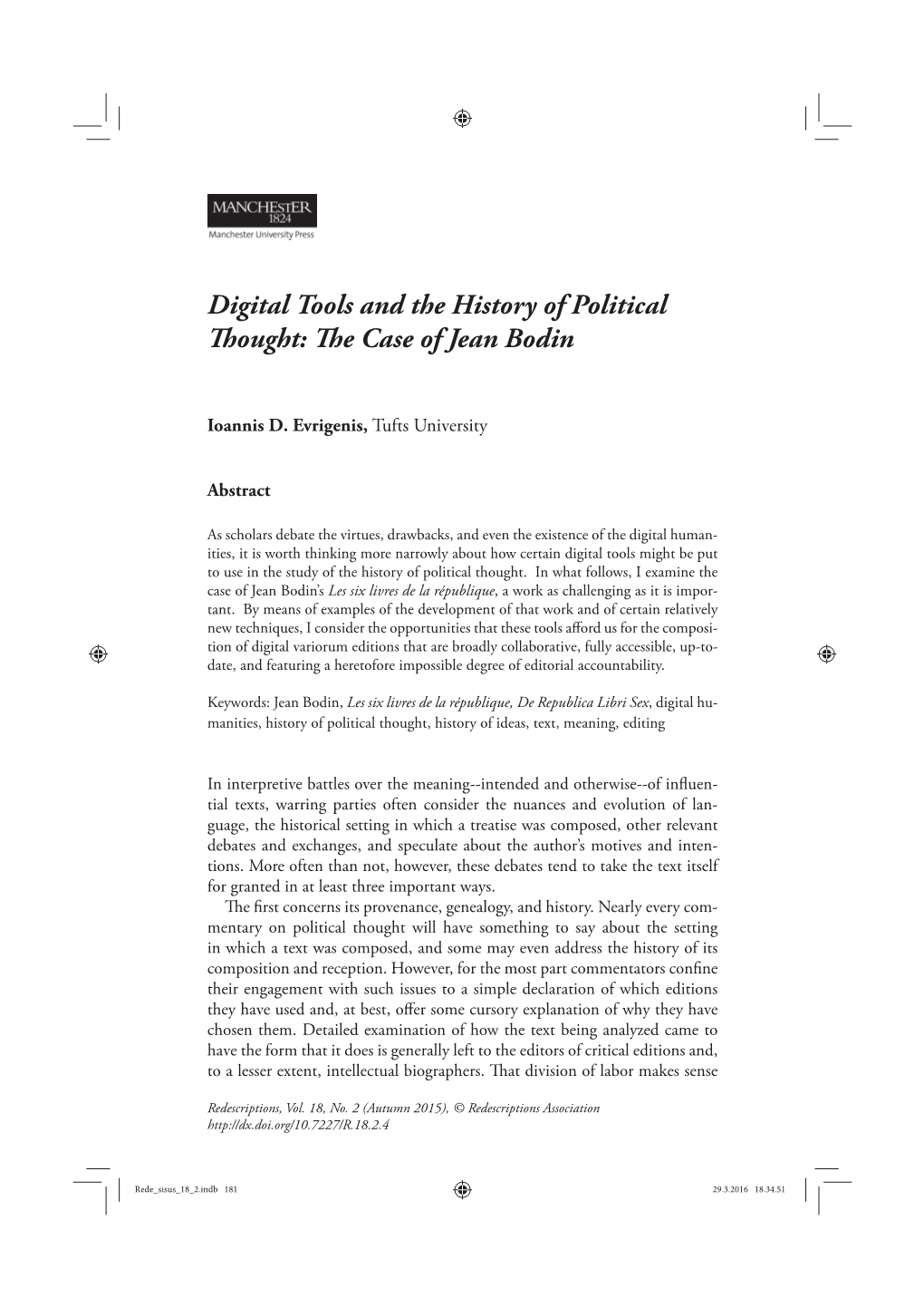 Digital Tools and the History of Political Thought: the Case of Jean