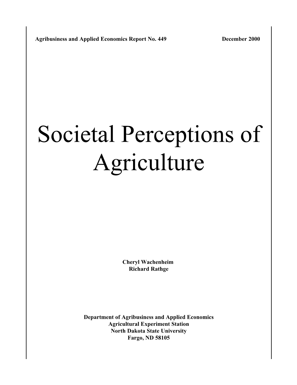 Societal Perceptions of Agriculture