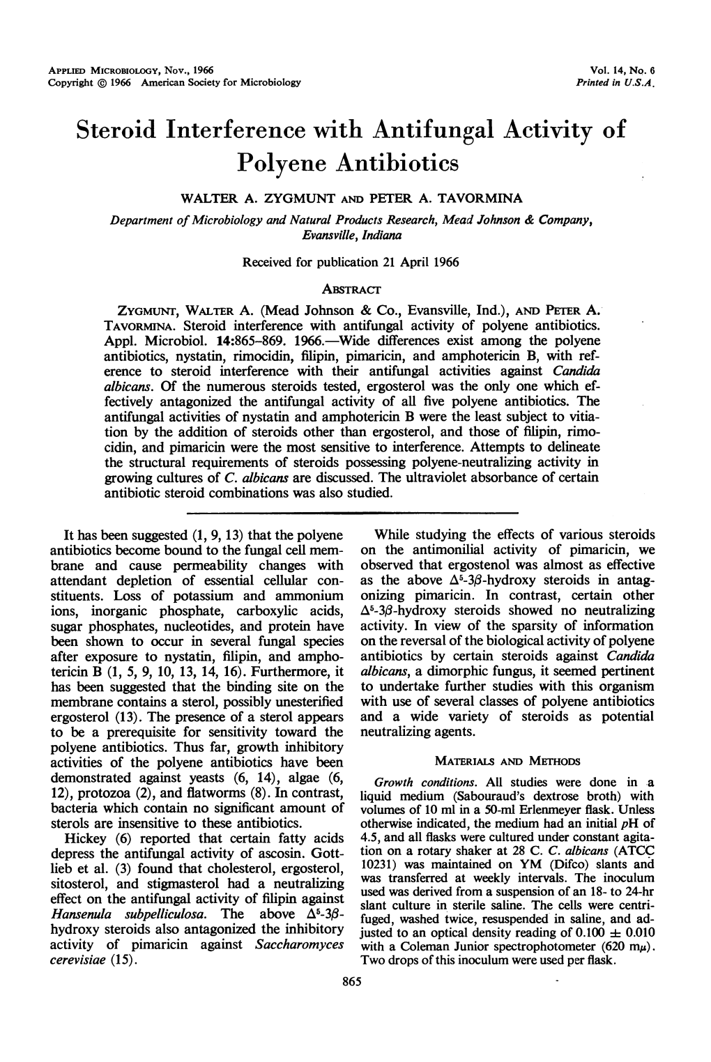 Steroid Interference with Antifungal Activity of Polyene Antibiotics