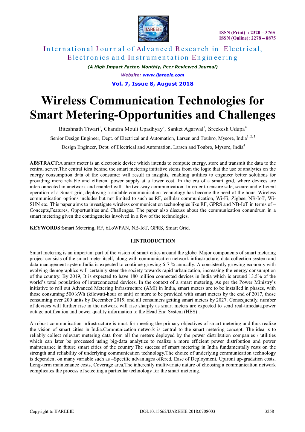 Wireless Communication Technologies for Smart Metering