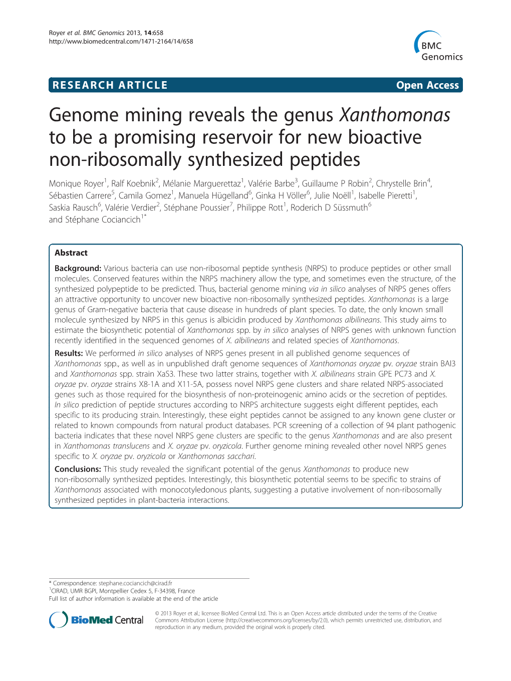 Genome Mining Reveals the Genus Xanthomonas to Be A