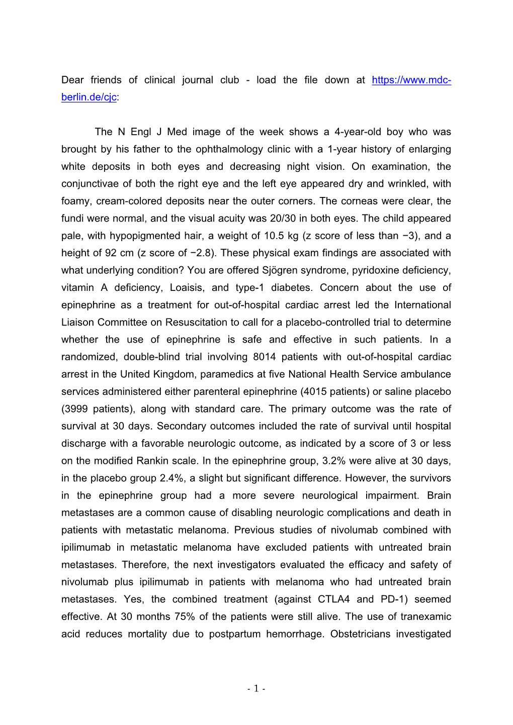 Summary Clinical Journal Club