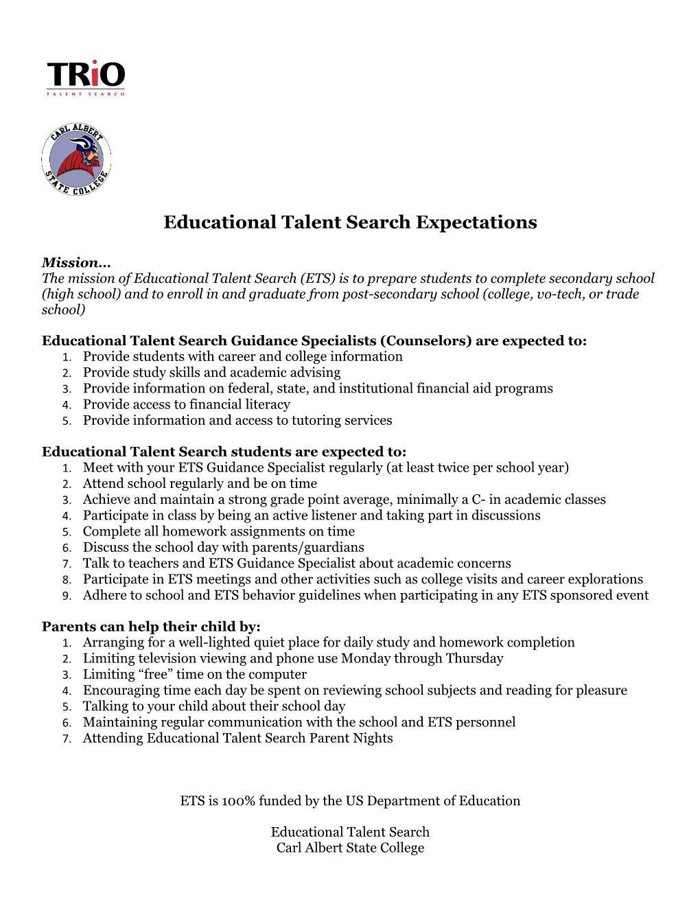 Educational Talent Search Expectations