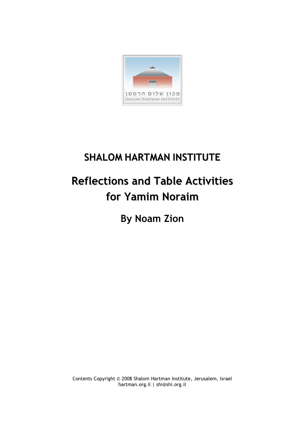 Reflections and Table Activities for Yamim Noraim