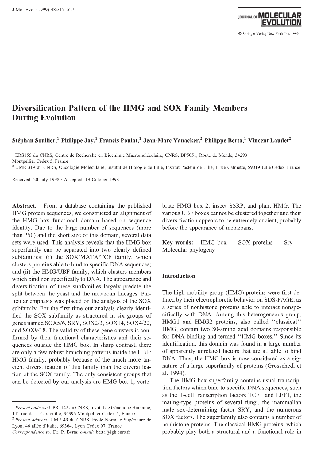 Diversification Pattern of the HMG and SOX Family Members During Evolution