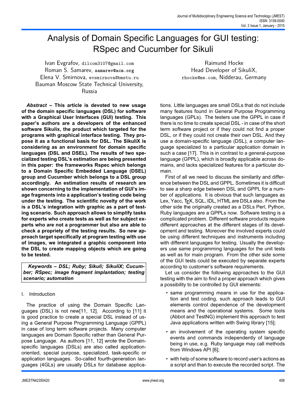 Analysis of Domain Specific Languages for GUI Testing: Rspec and Cucumber for Sikuli