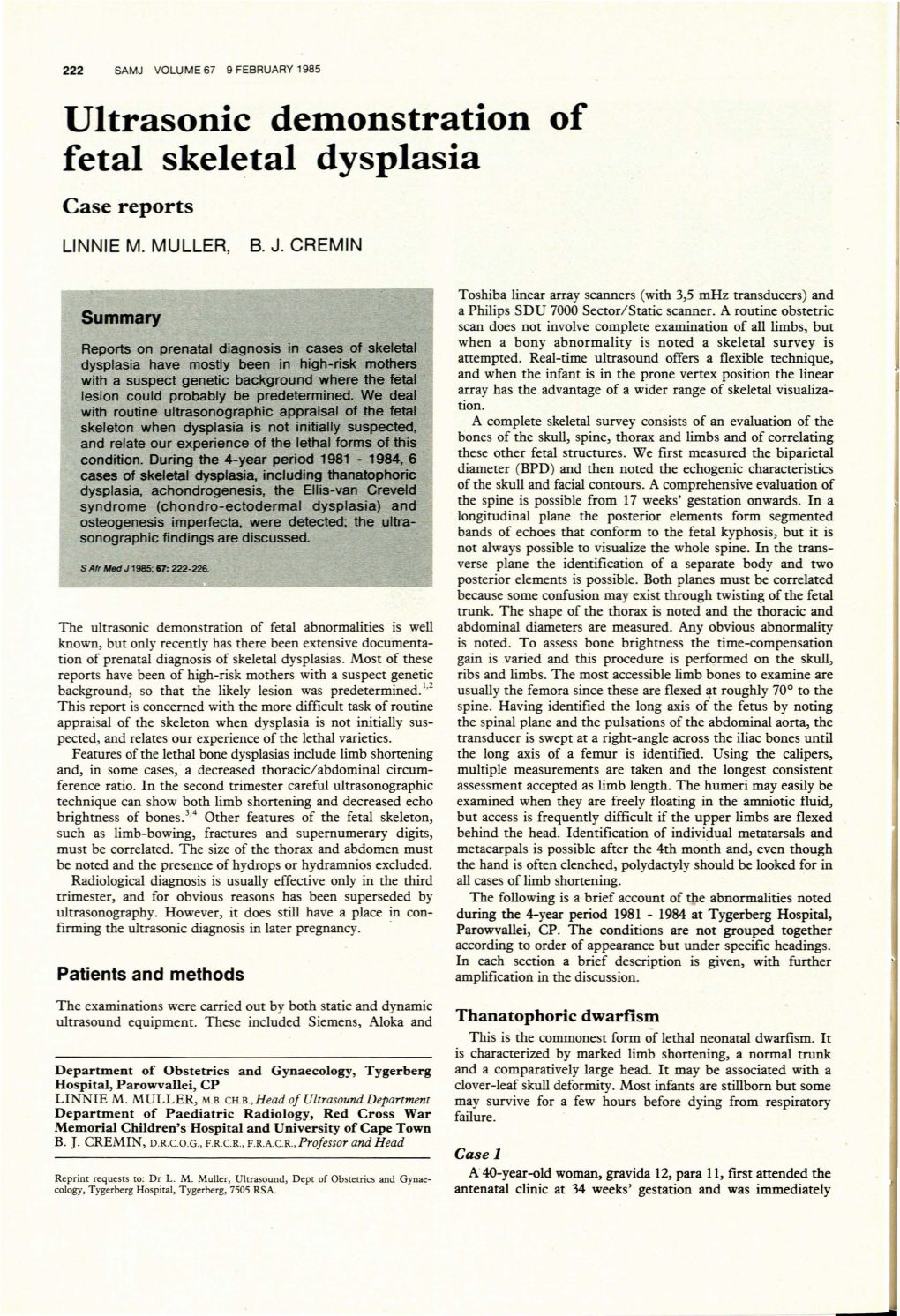 Ultrasonic Demonstration of Fetal Skeletal Dysplasia Case Reports