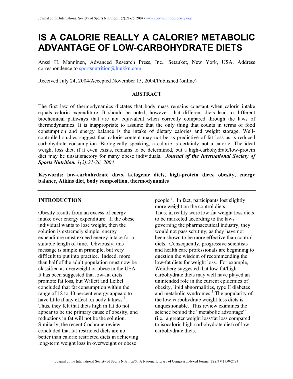 Metabolic Advantage of Low-Carbohydrate Diets