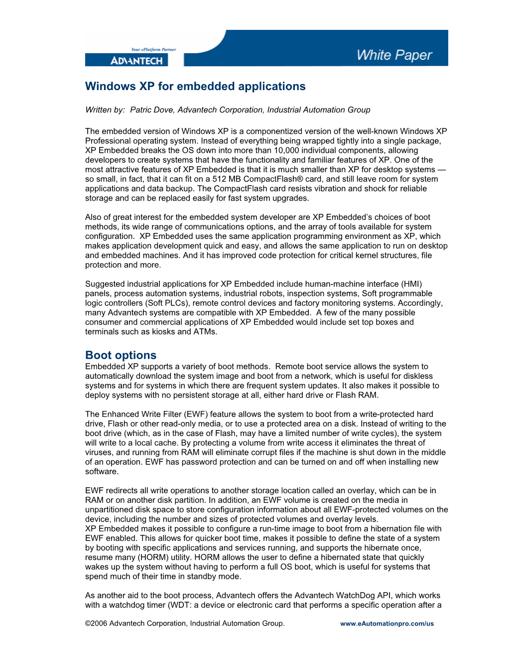 Windows XP for Embedded Applications