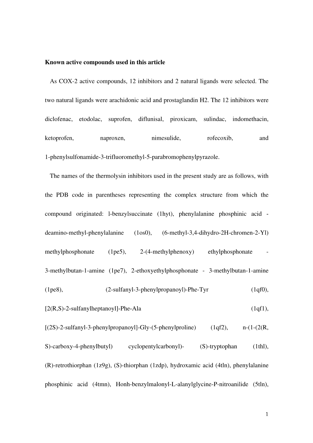 Known Active Compounds Used in This Article