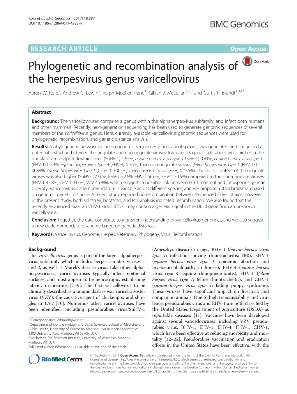 Phylogenetic and Recombination Analysis of the Herpesvirus Genus Varicellovirus Aaron W