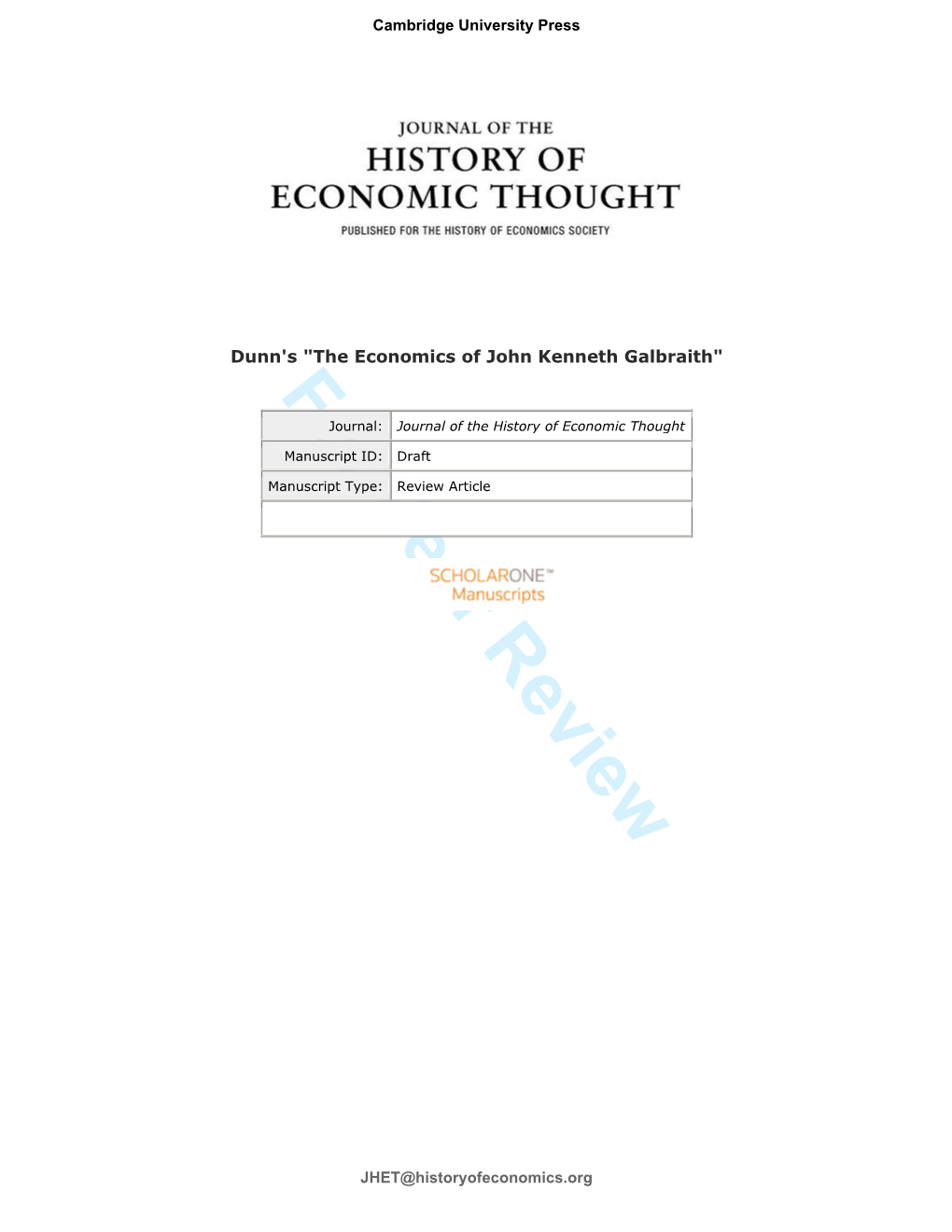 For Peer Review Journal: Journal of the History of Economic Thought