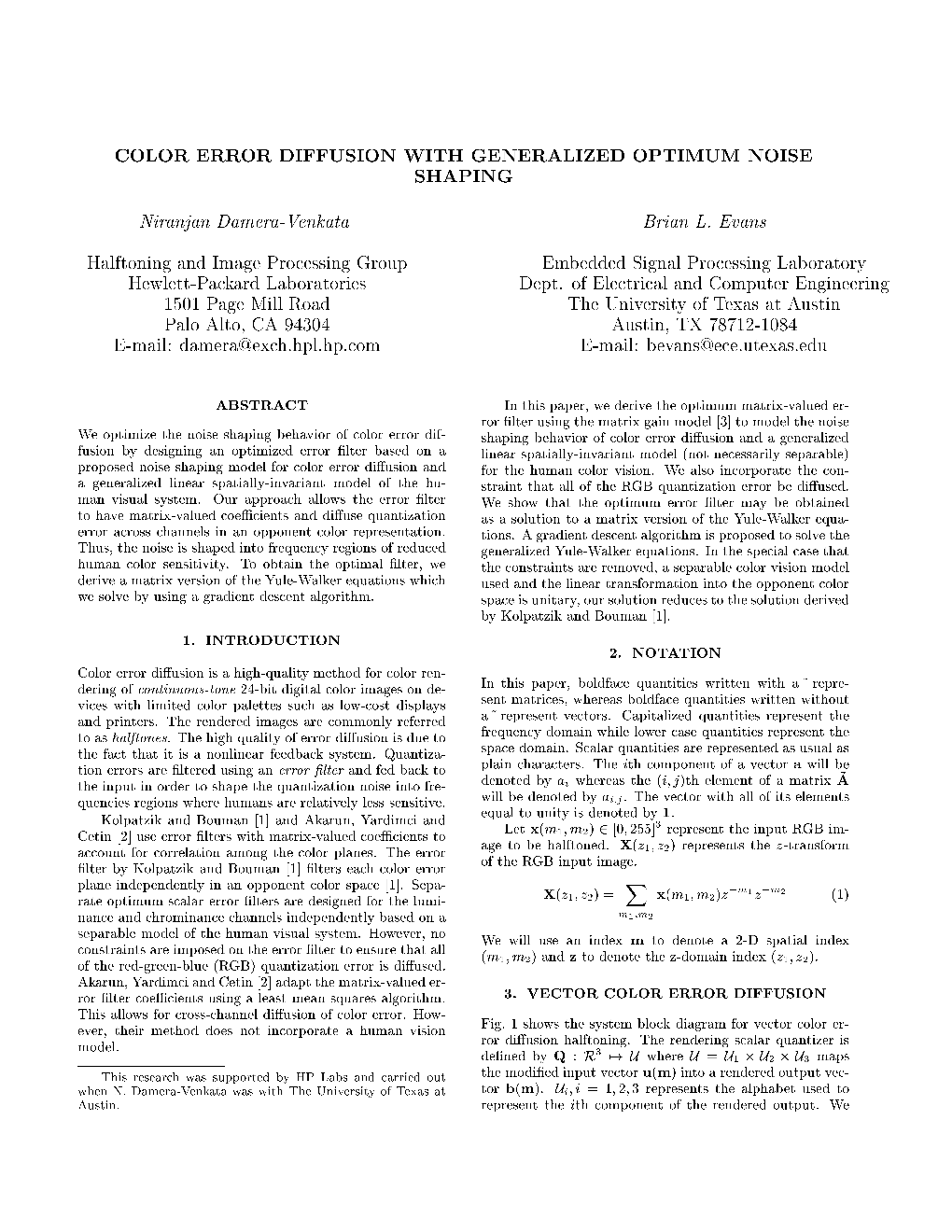 Color Error Diffusion with Generalized Optimum Noise