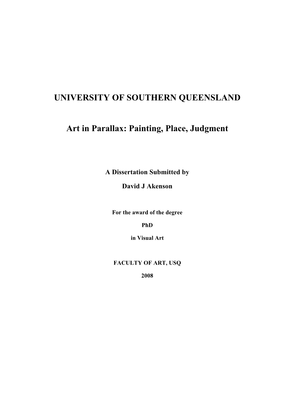 UNIVERSITY of SOUTHERN QUEENSLAND Art in Parallax