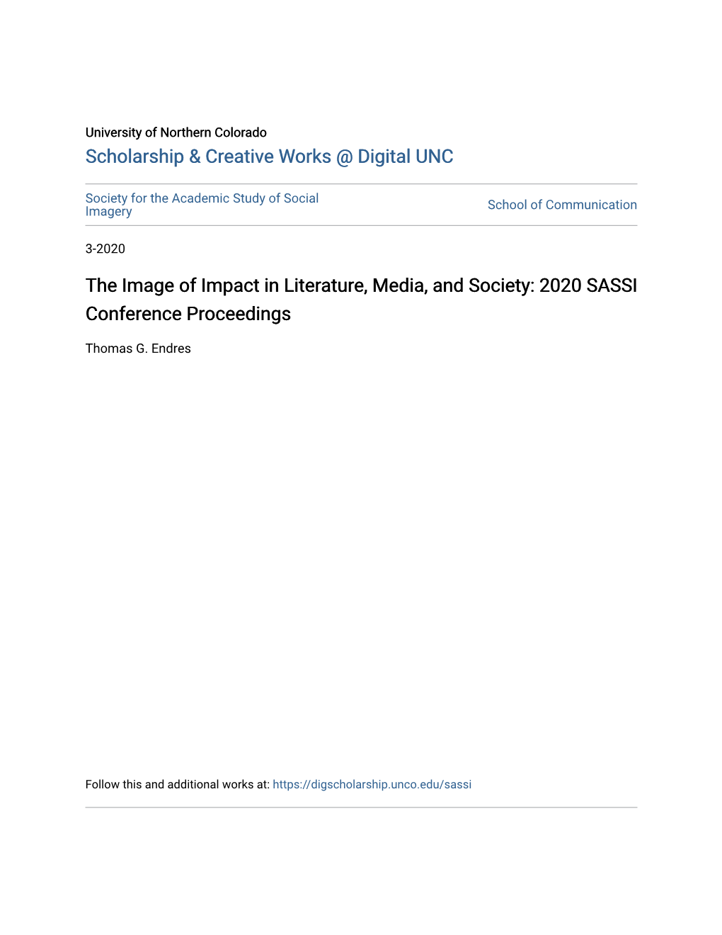 The Image of Impact in Literature, Media, and Society: 2020 SASSI Conference Proceedings