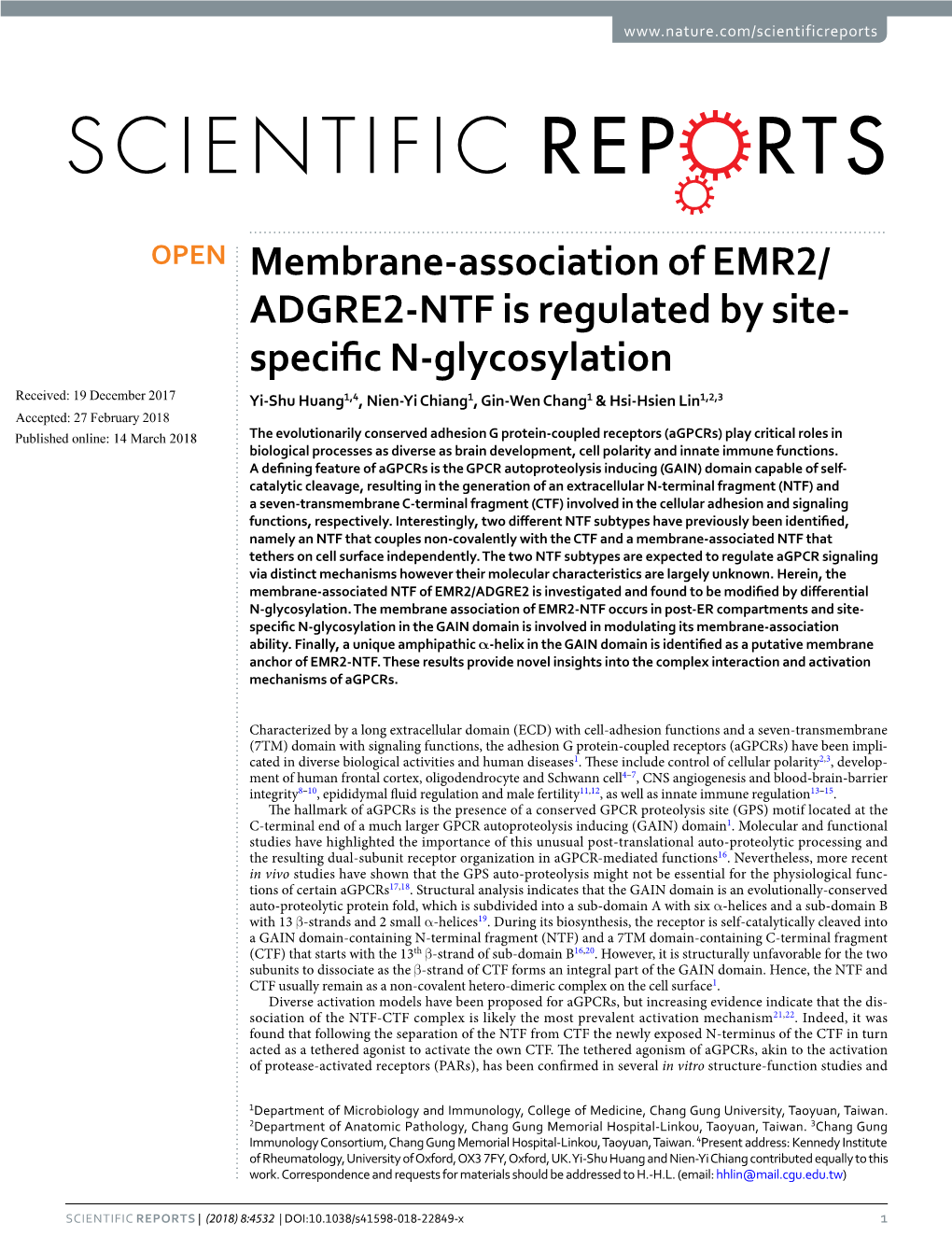 ADGRE2-NTF Is Regulated by Site- Specific N-Glycosylation