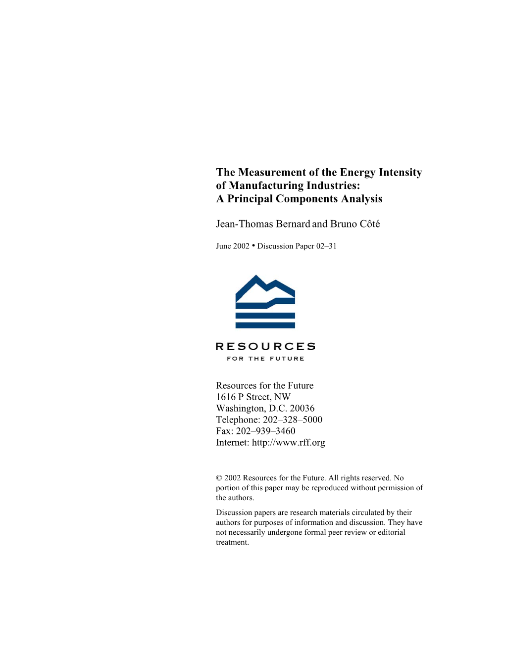 The Measurement of the Energy Intensity of Manufacturing Industries: a Principal Components Analysis