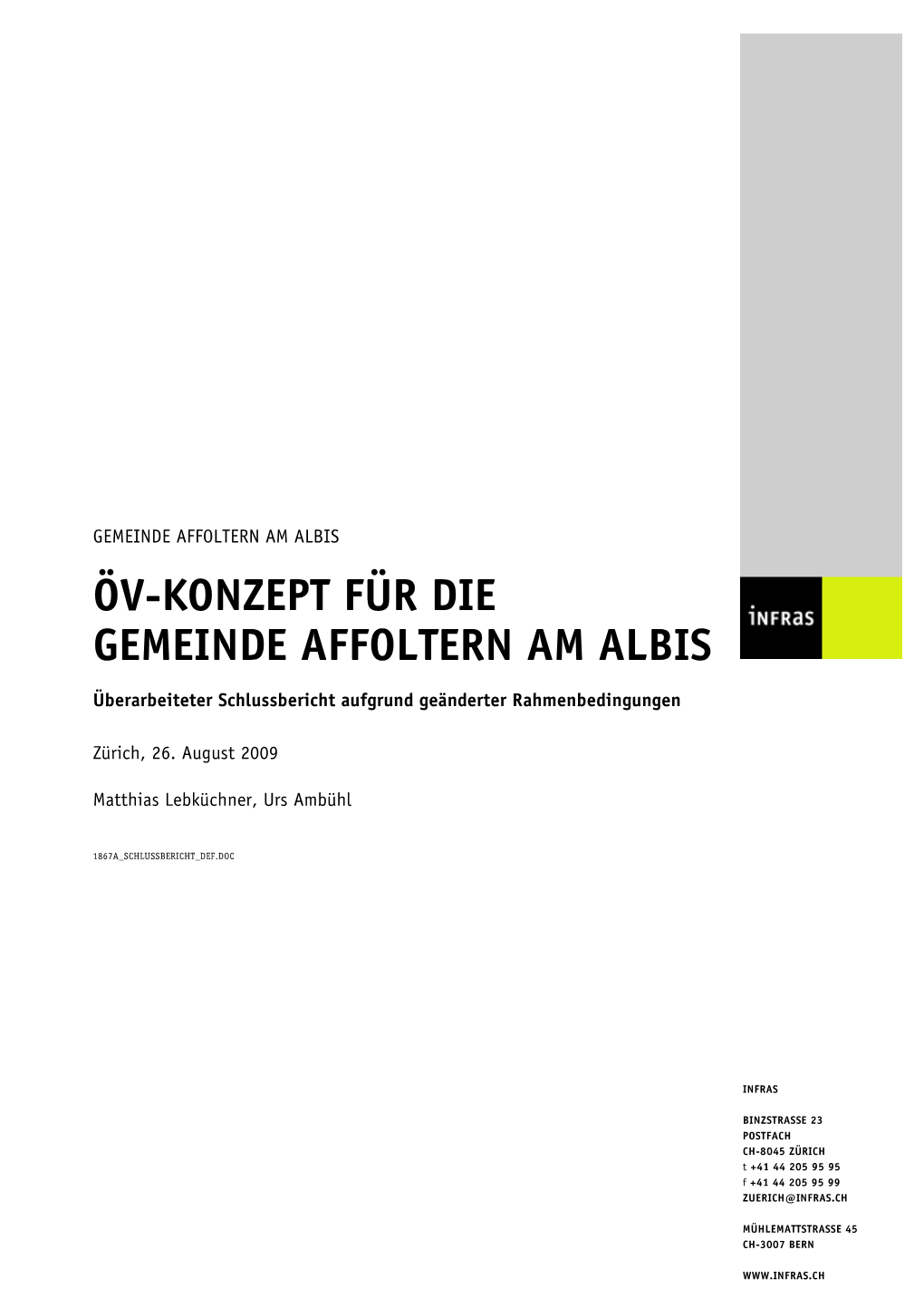 Öv-Konzept Für Die Gemeinde Affoltern Am Albis