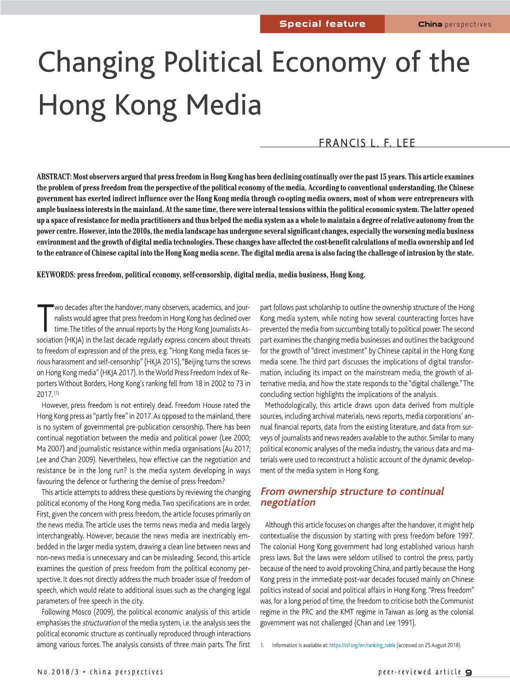 Changing Political Economy of the Hong Kong Media