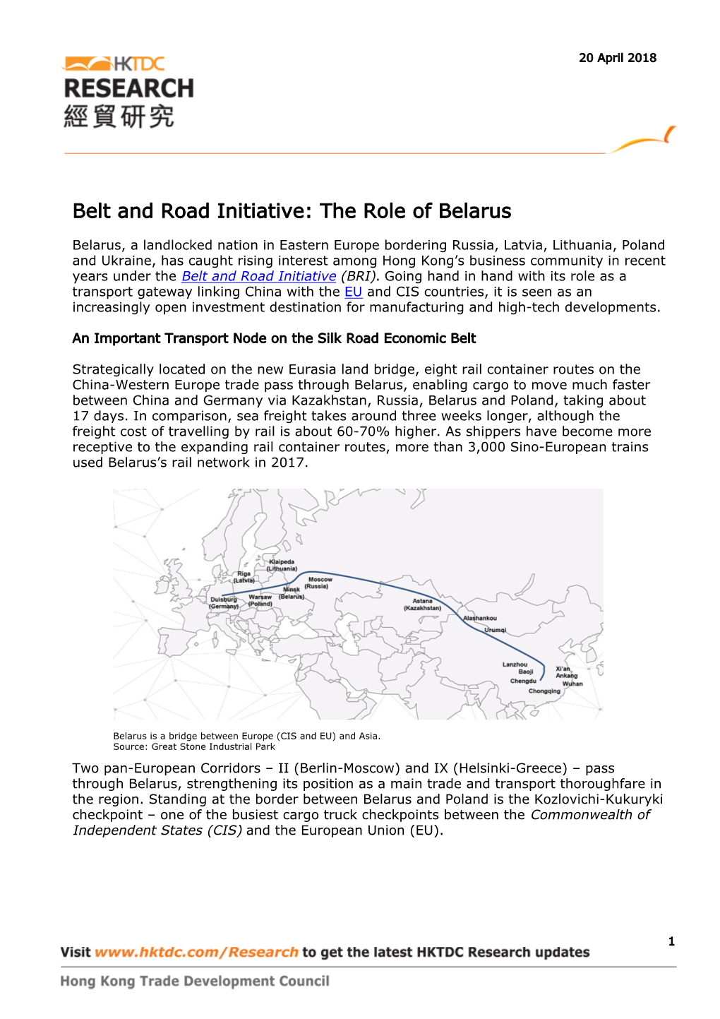 Belt and Road Initiative: the Role of Belarus