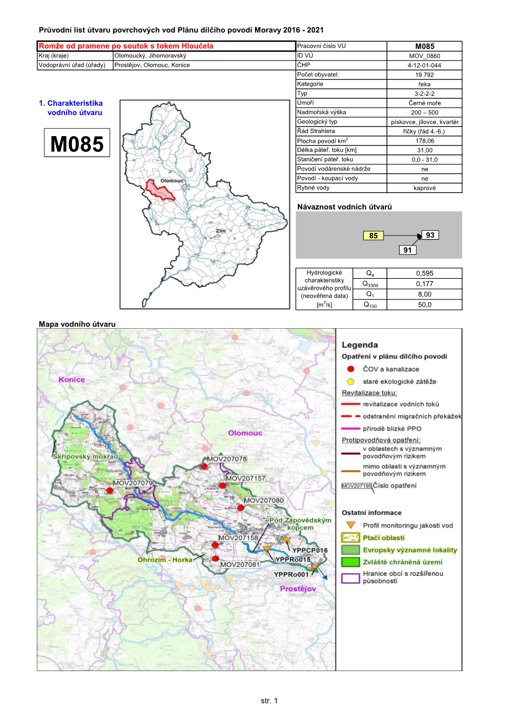 Průvodní List Útvaru Povrchových Vod Plánu Dílčího Povodí Moravy 2016 - 2021