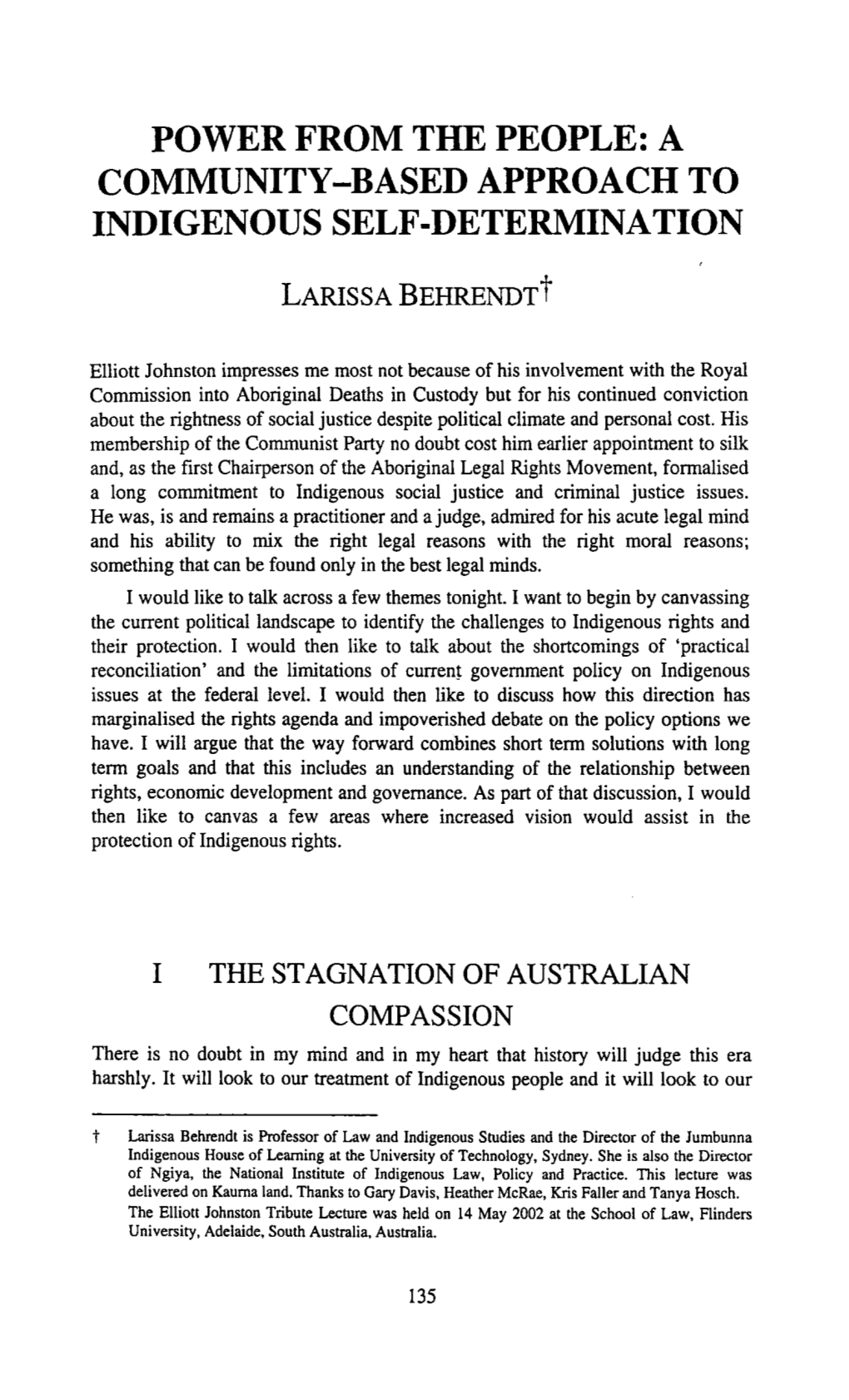 A Community-Based Approach to Indigenous Self-Determination