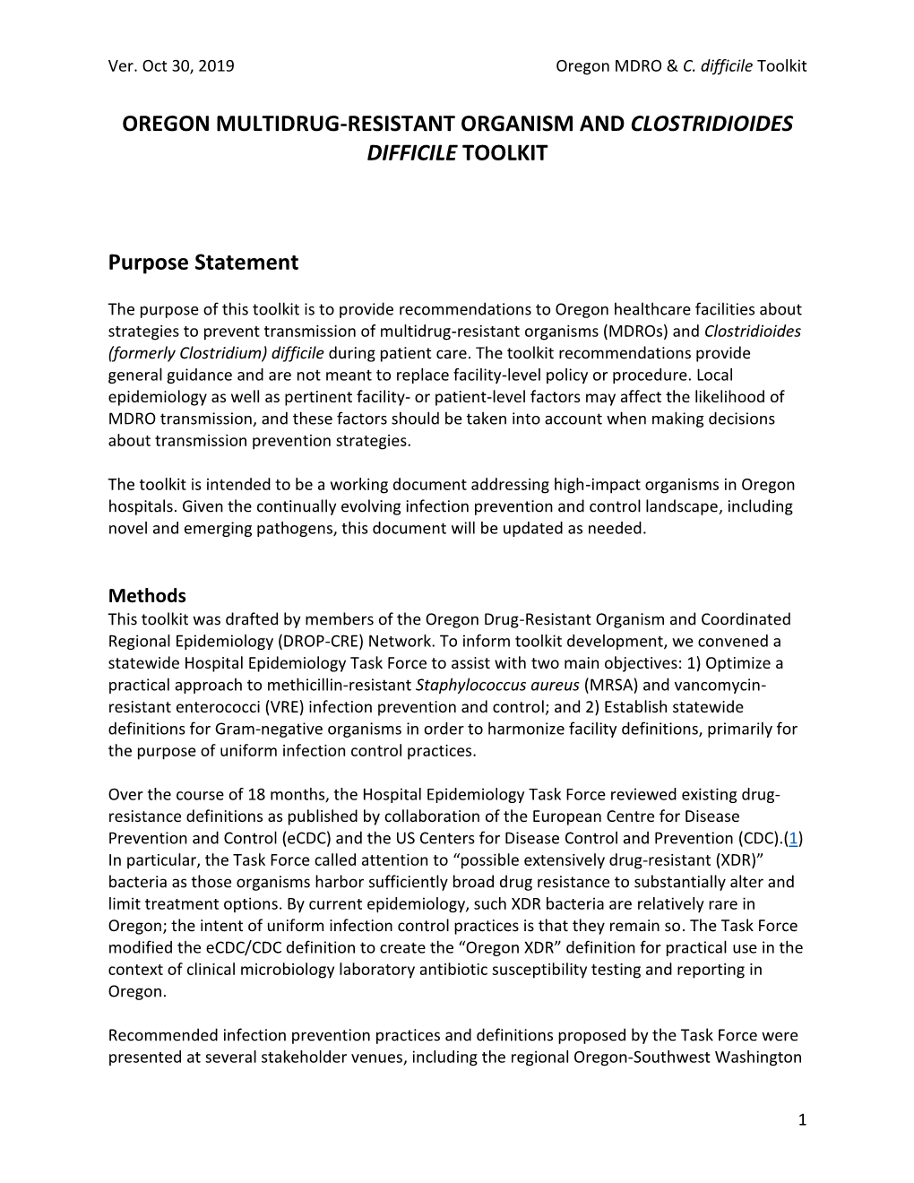 Oregon Multidrug-Resistant Organism (MDRO) Toolkit