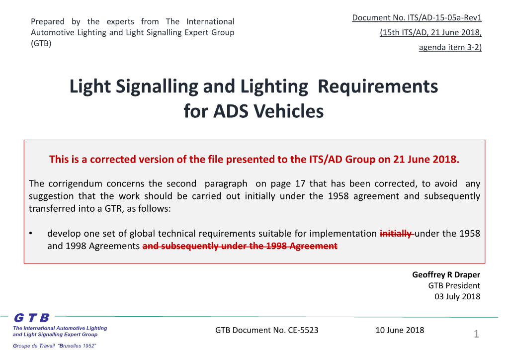 Light Signalling and Lighting Requirements for ADS Vehicles