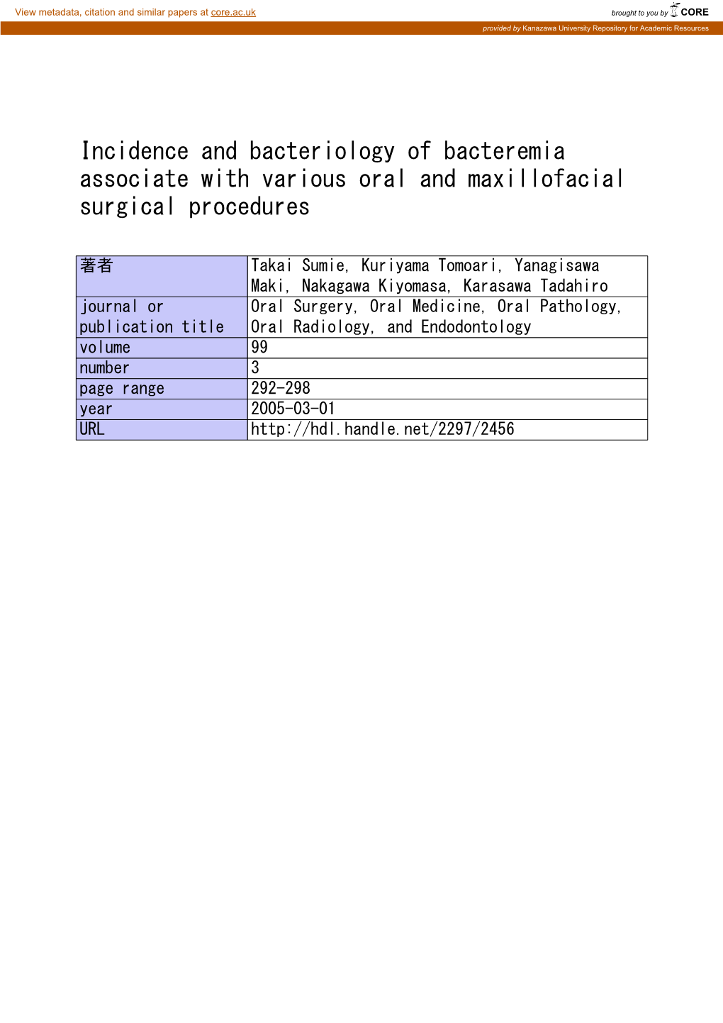 Incidence and Bacteriology of Bacteremia Associated with Various Oral and Maxillofacial Surgical Procedures