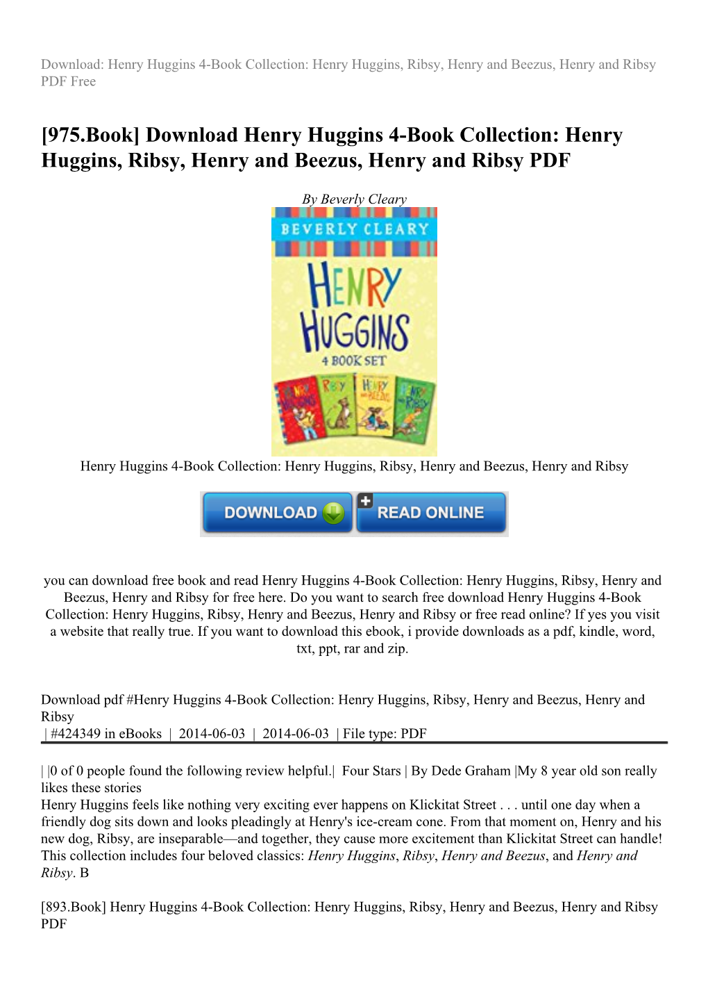 Henry Huggins, Ribsy, Henry and Beezus, Henry and Ribsy PDF Free