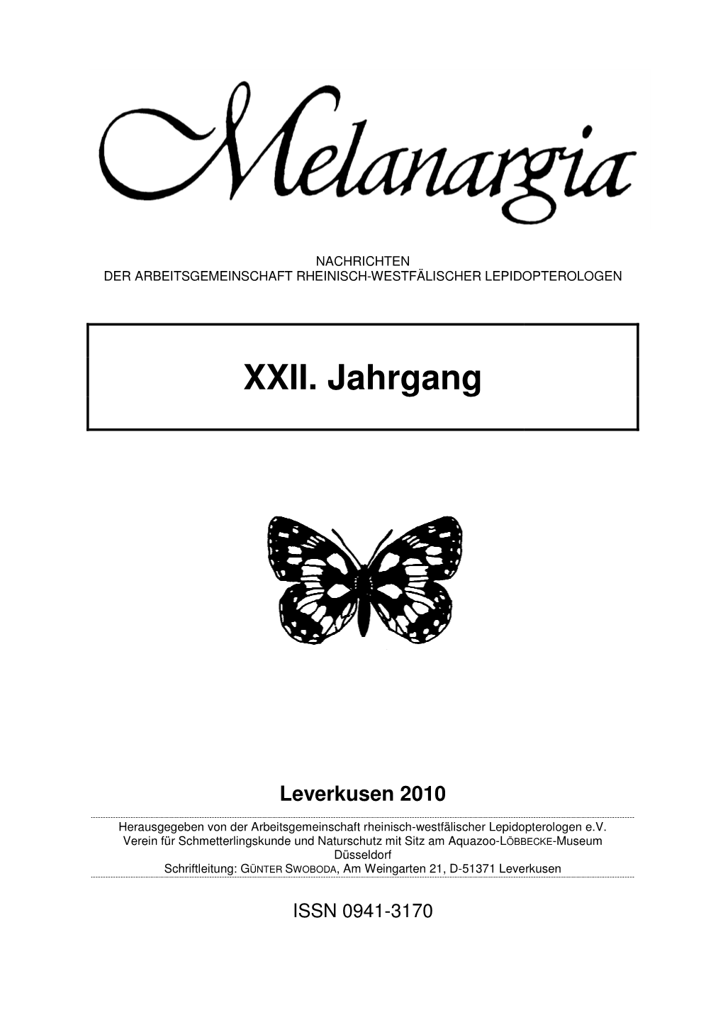 Melanargia 22 Inhaltsverzeichnis