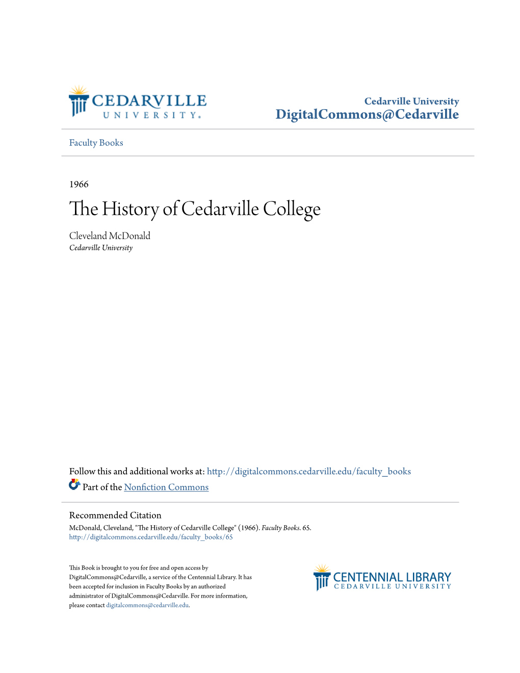 The History of Cedarville College