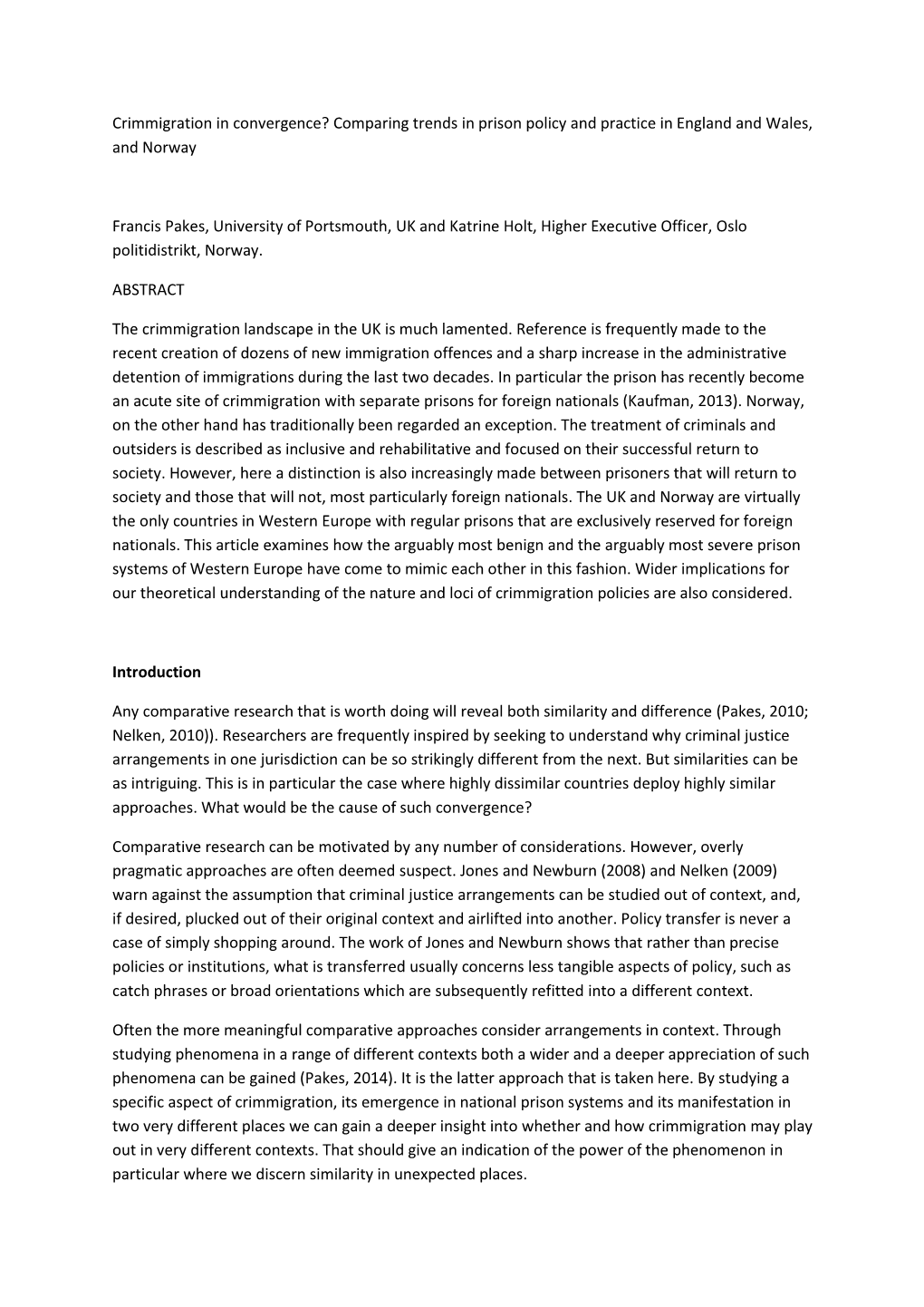 Comparing Trends in Prison Policy and Practice in England and Wales, and Norway