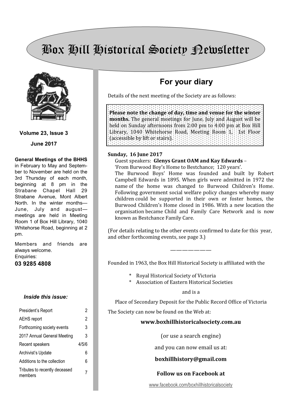 Box Hill Historical Society Newsletter