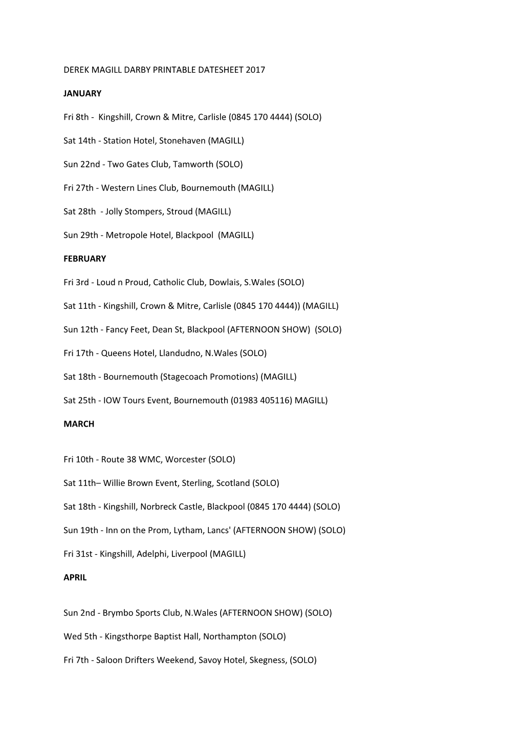 Derek Magill Darby Printable Datesheet 2017