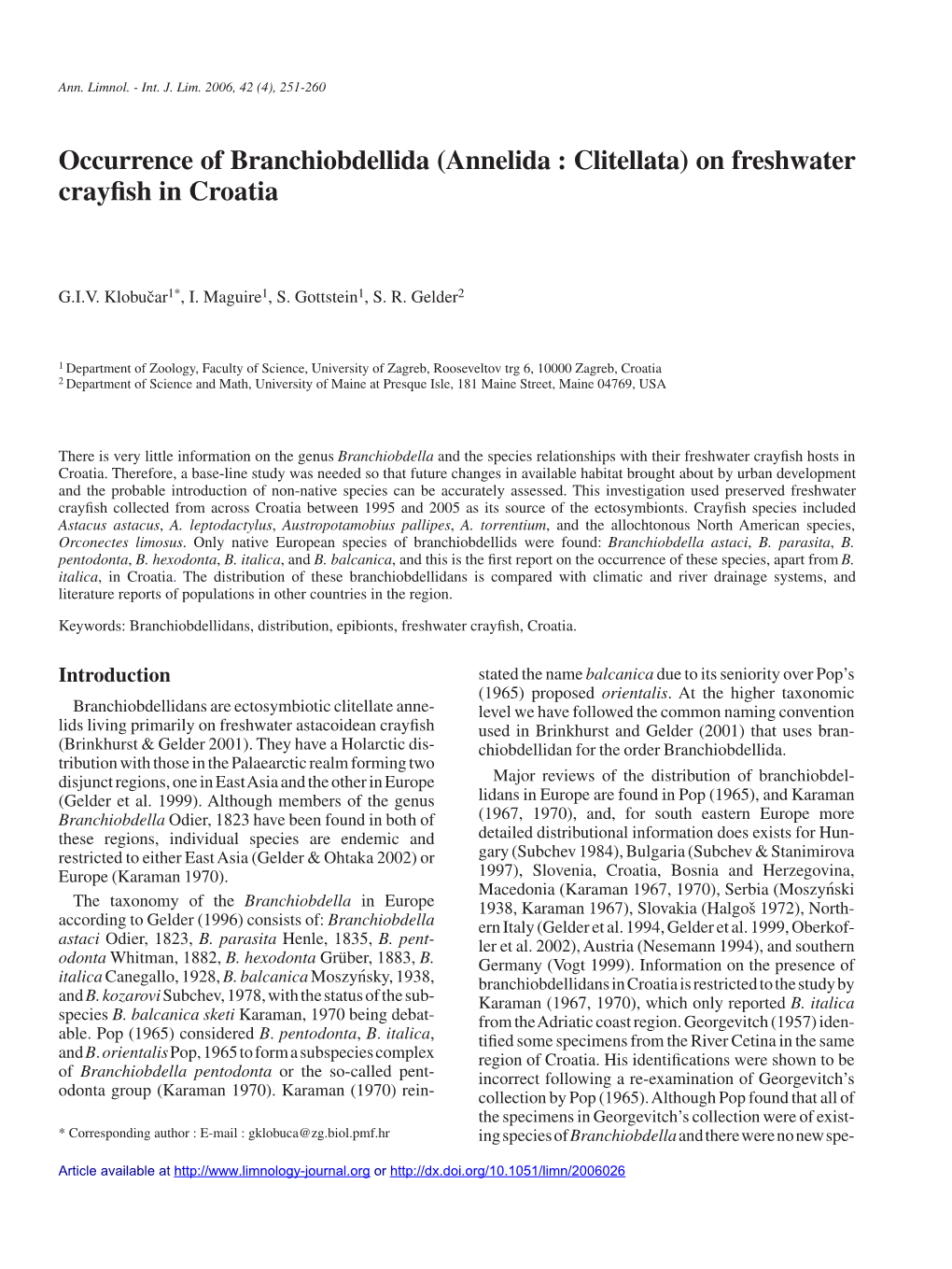 (Annelida : Clitellata) on Freshwater Crayfish in Croatia