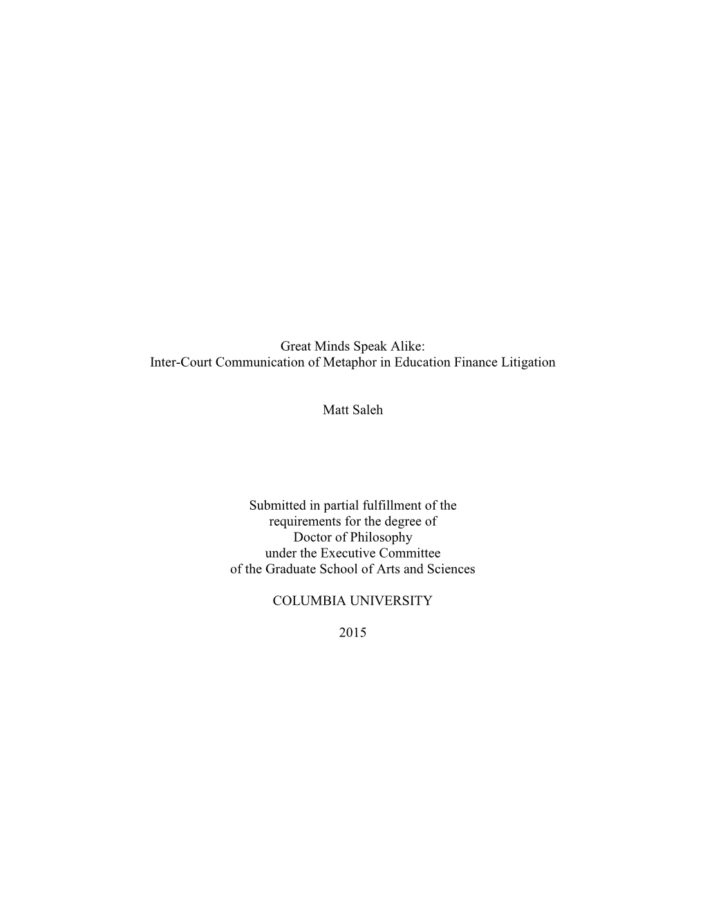 Great Minds Speak Alike: Inter-Court Communication of Metaphor in Education Finance Litigation