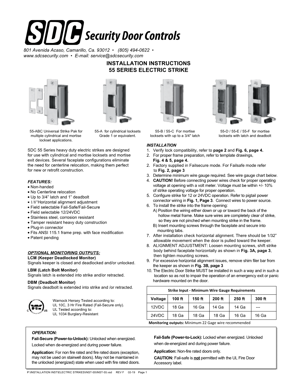 Installation Instructions 55 Series Electric Strike