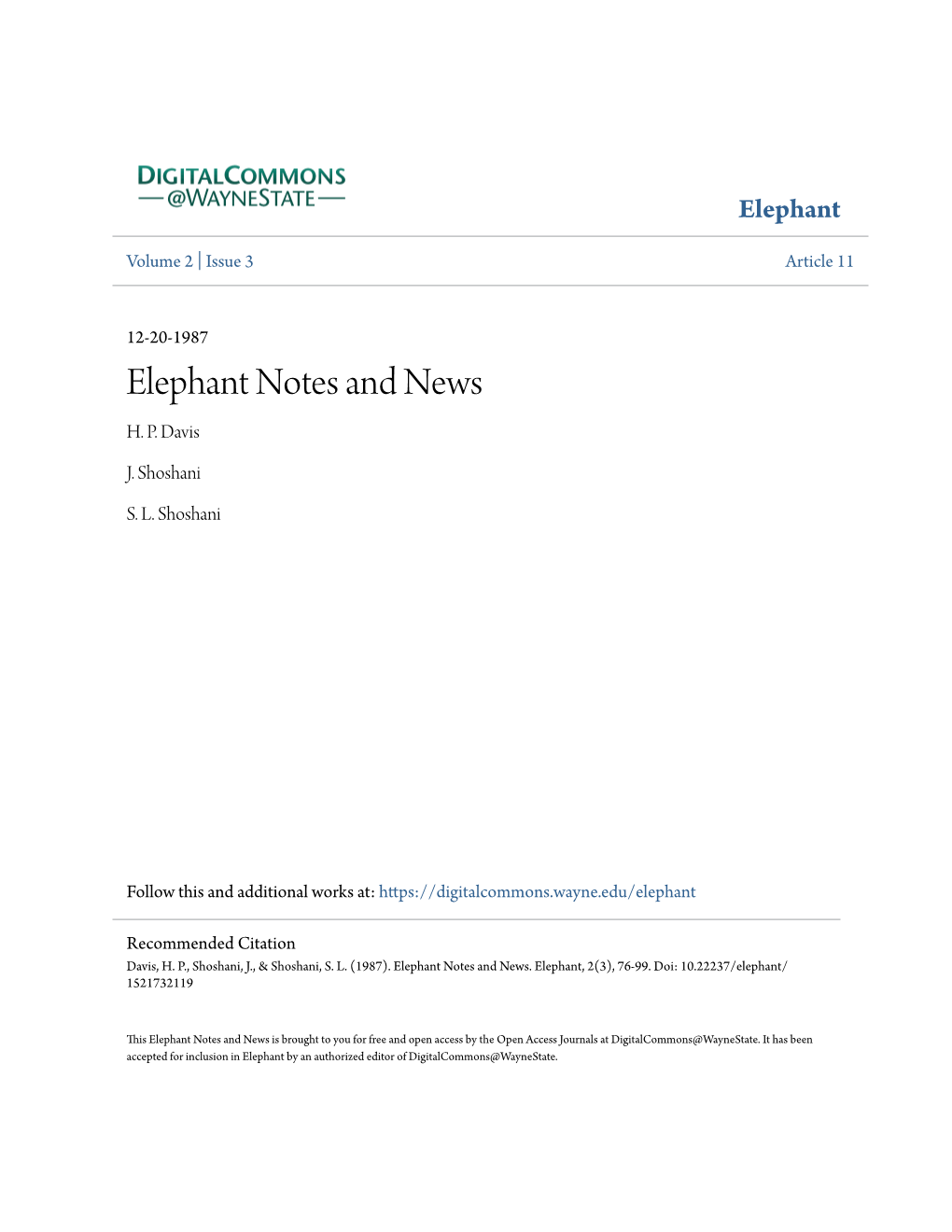 Elephant Notes and News H