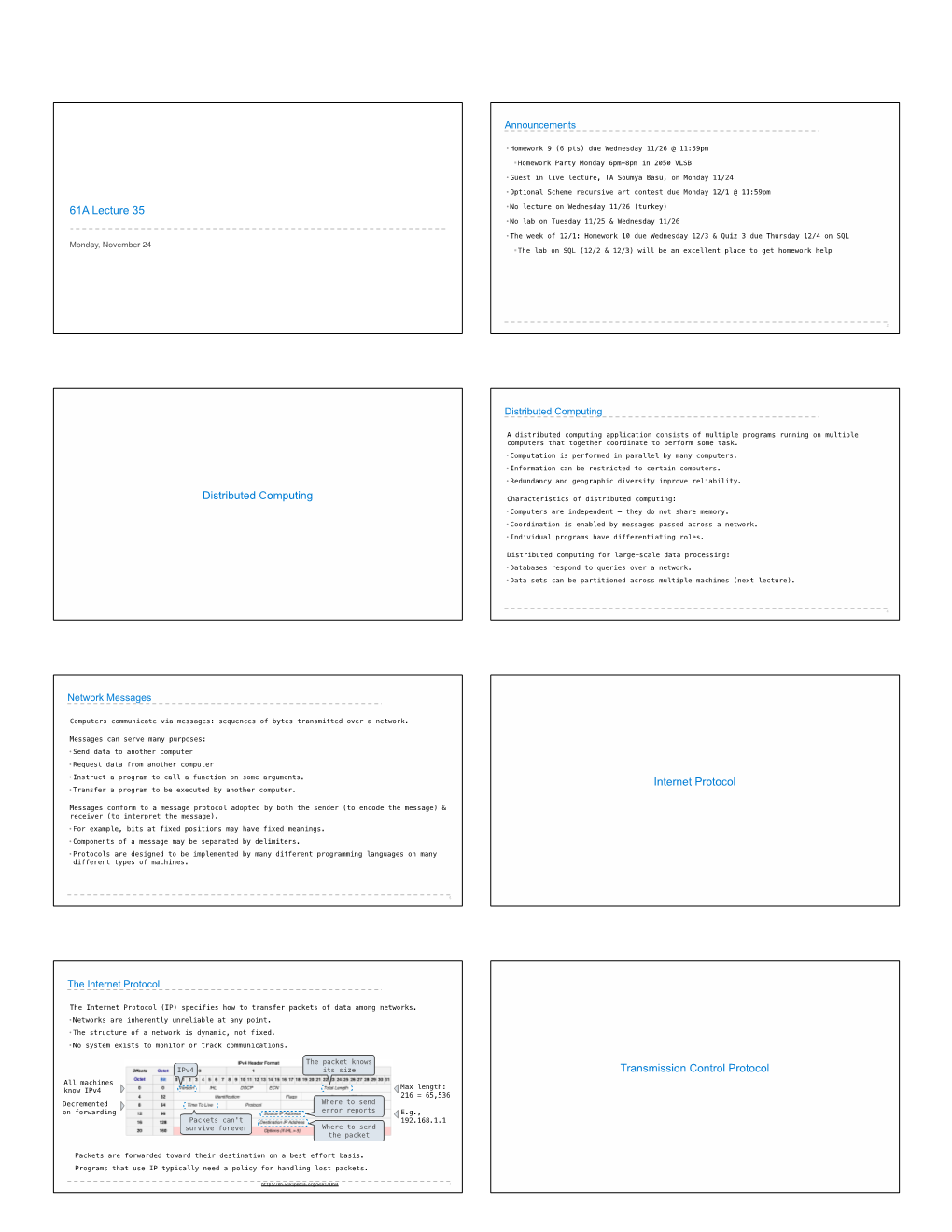 61A Lecture 35 Distributed Computing Internet Protocol Transmission