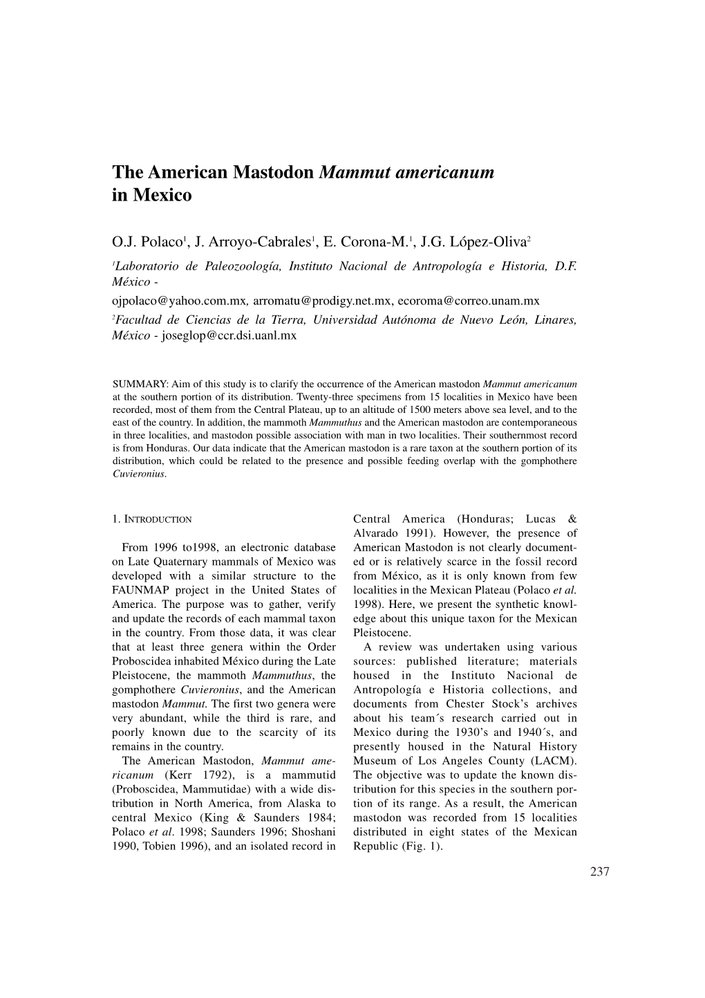 The American Mastodon Mammut Americanum in Mexico