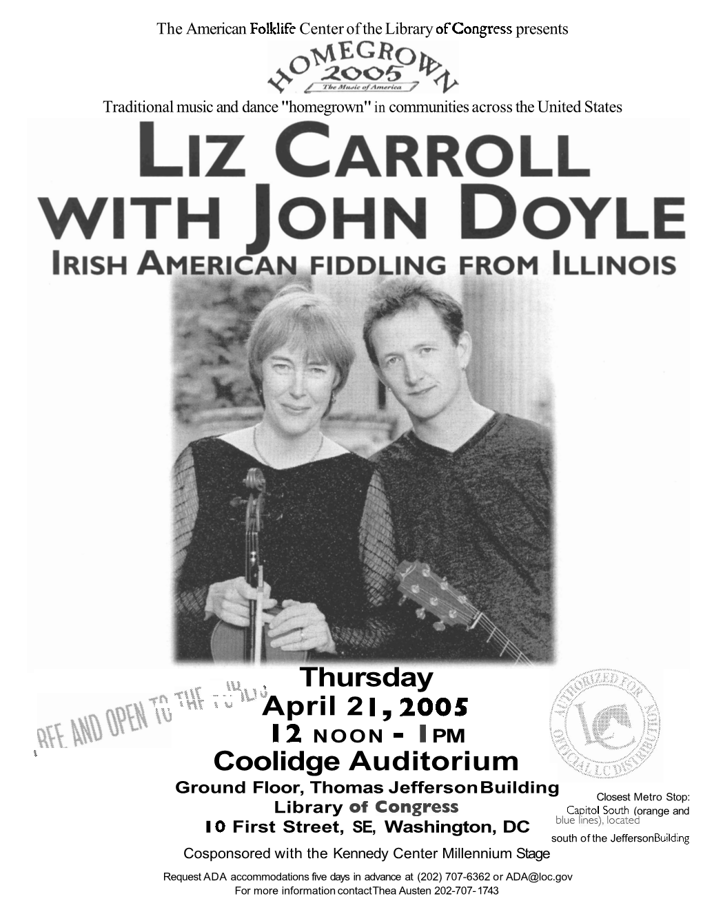 Liz Carroll with John Doyle, Homegrown Concert Flyer